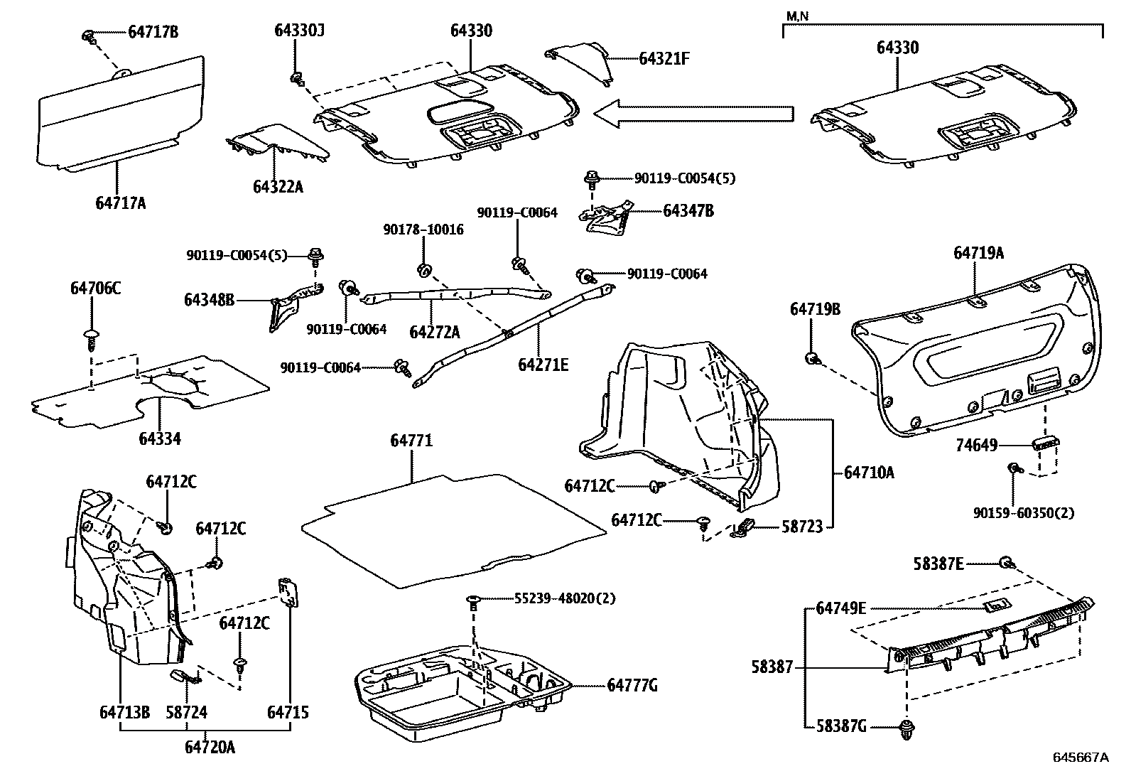 Toyota 55239-48020 parts diagram